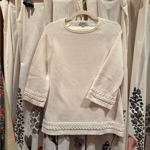 White Cable-Trim Crewneck Sweater - Le Phare de La Baleine